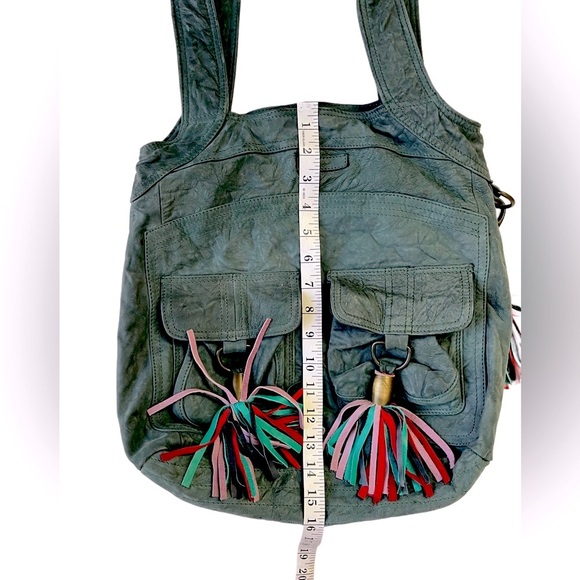 Jazmin Chebar Chic Green Shoulder Slouchy Bag Colorful Tassels Lagenlook - Picture 8 of 15